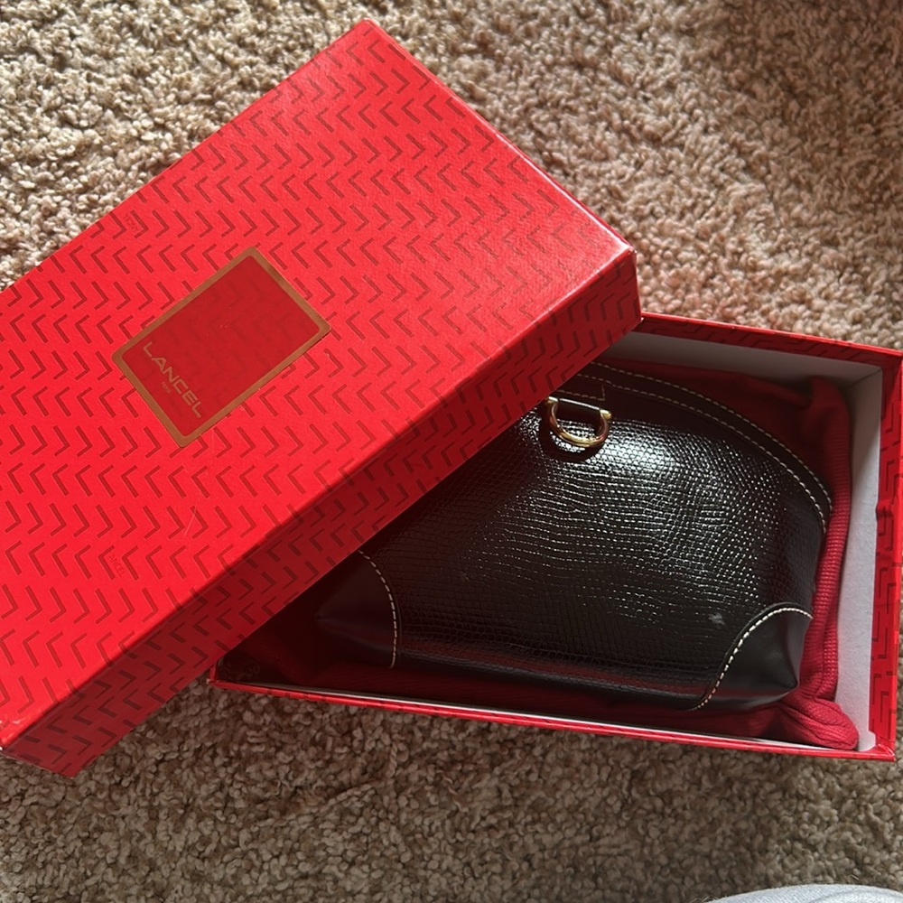 Vintage Lancel Paris Black Leather Clutch/Makeup Bag